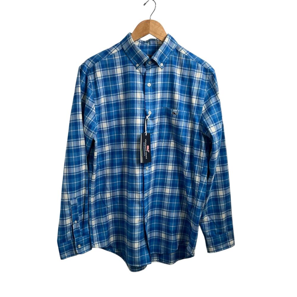 Vineyard Vines Performance Classic Fit Tucker Shirt Plaid Blue/White Men Medium